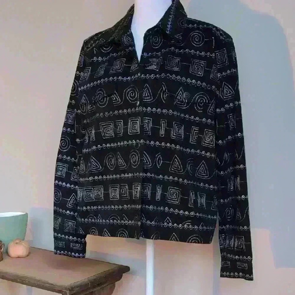 Christopher & Banks Black and White Button Down Shirt - Picture 1 of 7